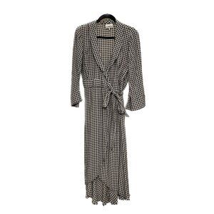 Ganni Gray Check Midi Wrap Dress